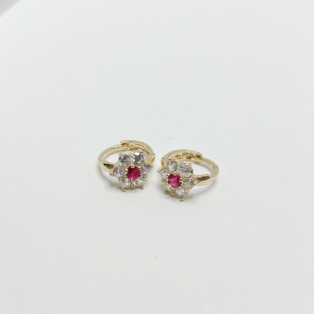 ARETES HUGGIES CON CIRCONIAS Y PIEDRA DE COLOR 14K 1.8 GR (NUEVO)