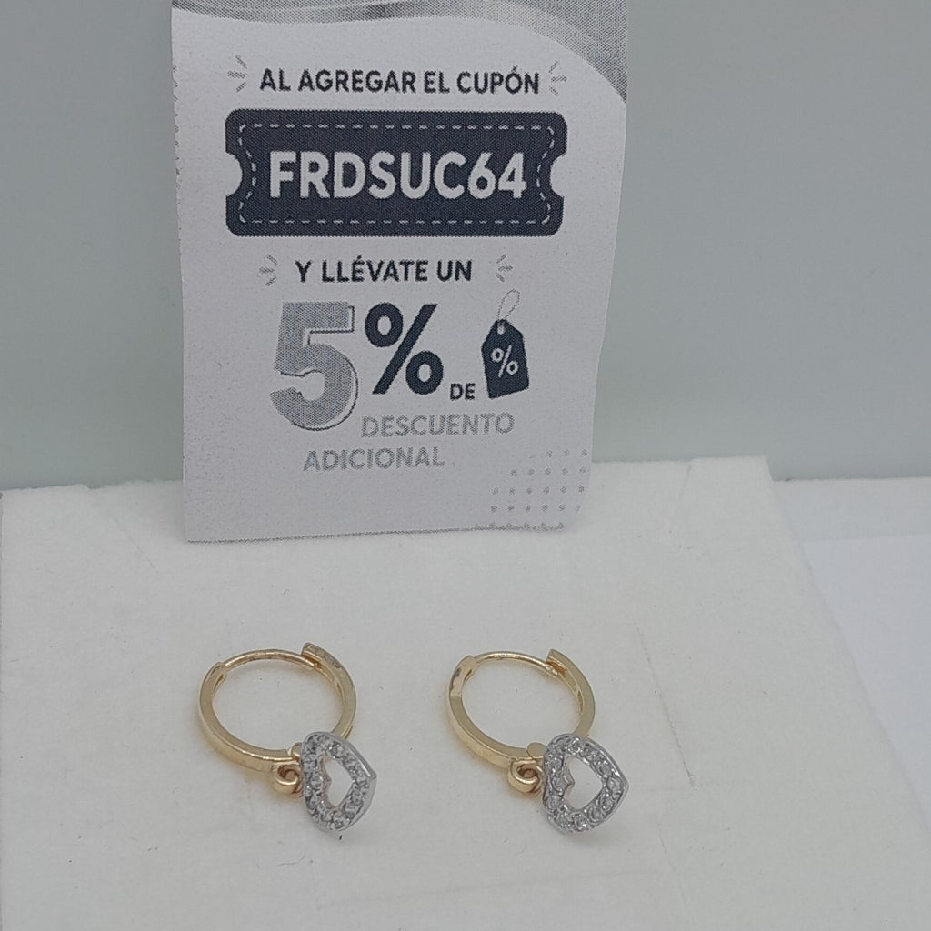ARETES HUGGIES CON DIJE CORAZON Y CIRCONIAS 14K 2.1 GR (NUEVO)