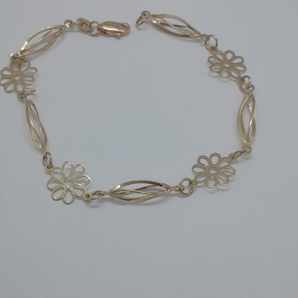 PULSERA ESPECIAL CON FLORES 14K 18 CM 2.7 GR (NUEVO)