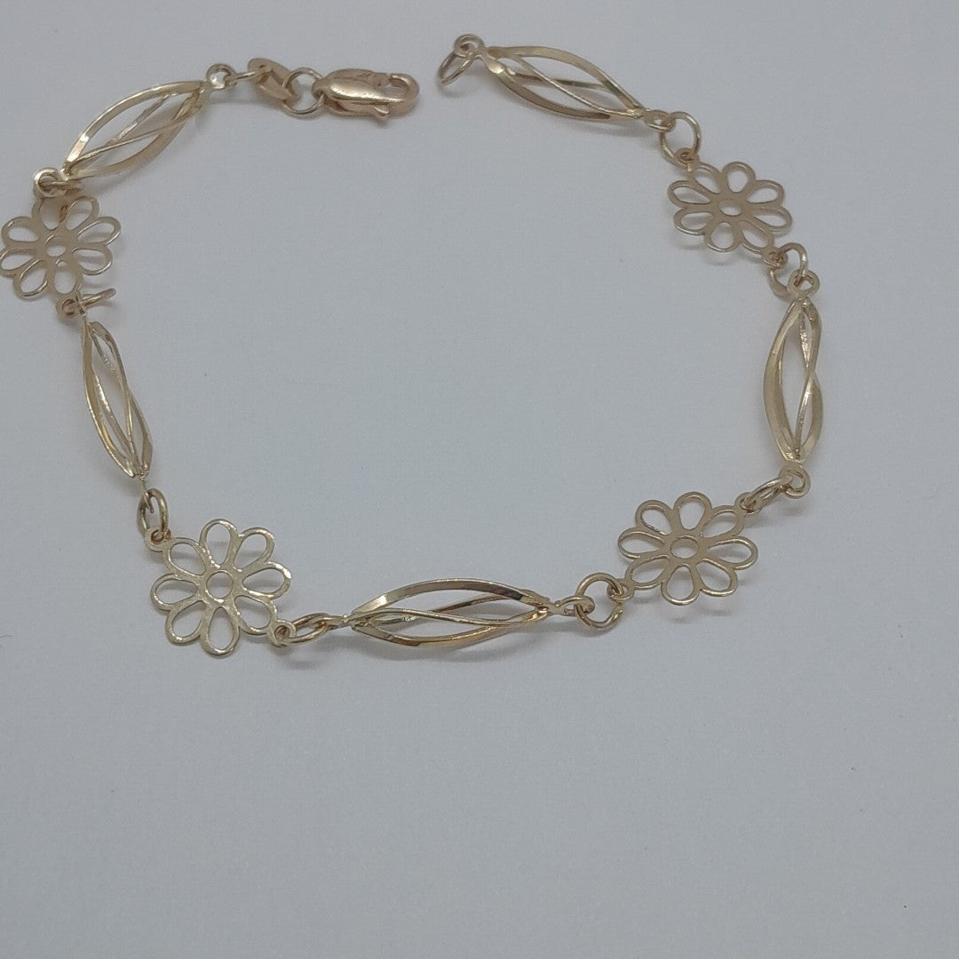 PULSERA ESPECIAL CON FLORES 14K 18 CM 2.7 GR (NUEVO)