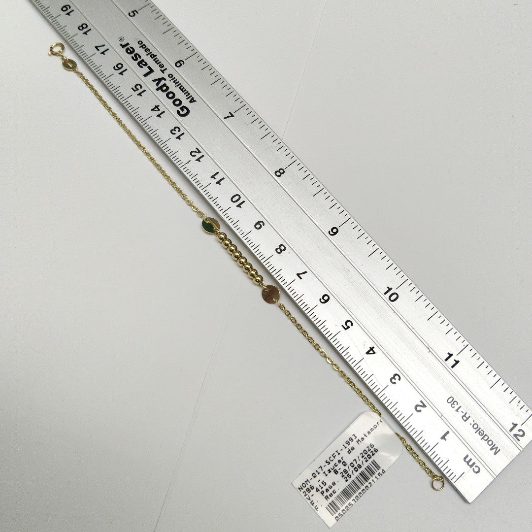 PULSERA TEJIDO ESPECIAL CON BOLITAS 14K 18 CM 1.8 GR (NUEVO)