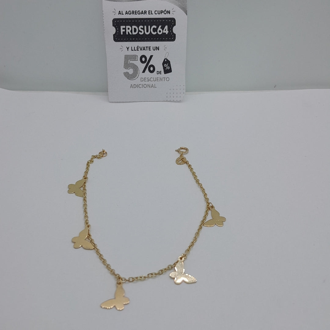 PULSERA ESPECIAL CON MARIPOSAS 14K 18 CM 2 GR (NUEVO)