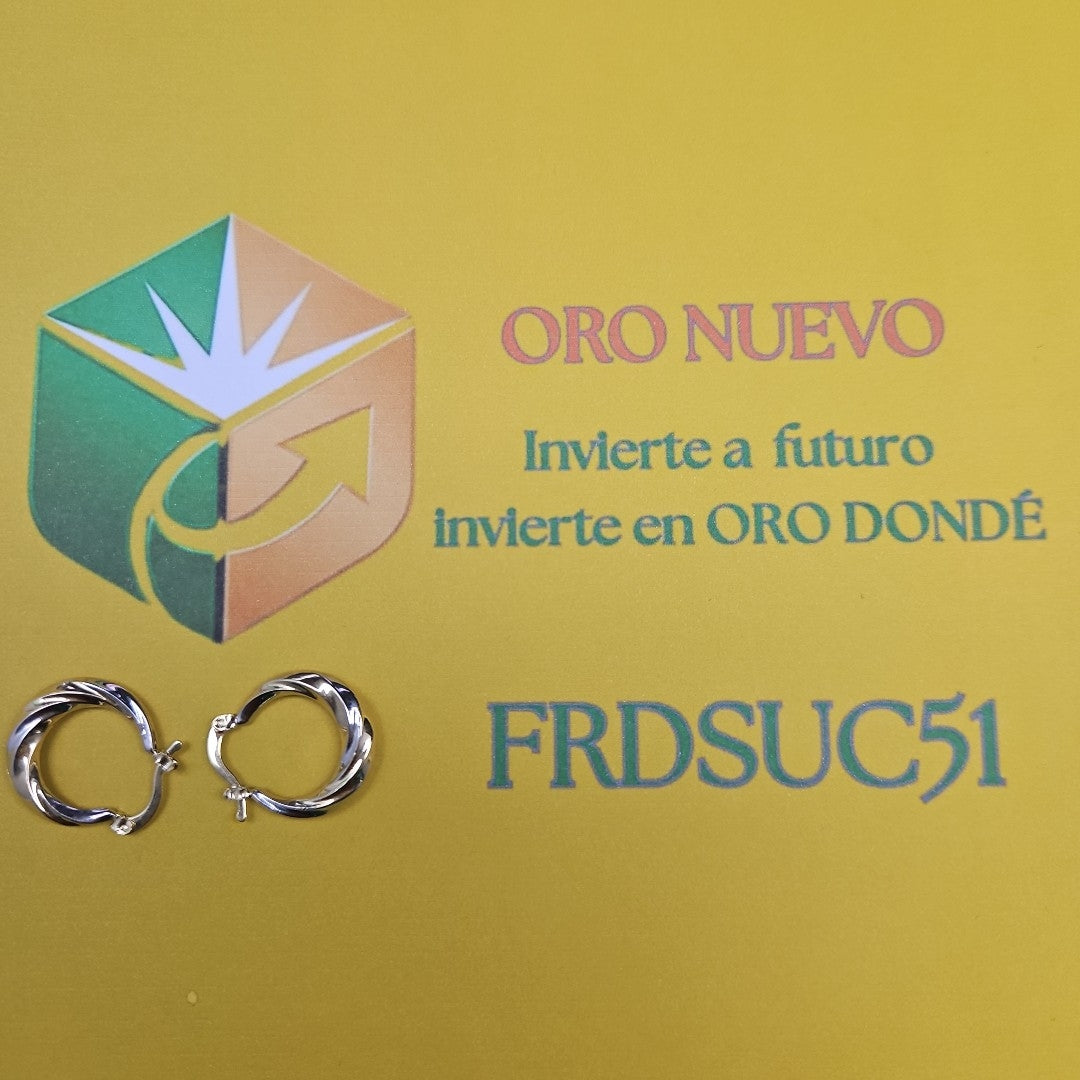 ARETES TEJIDO ARRACADA TRENZADA COMBINADA 14K 1.8 GR (NUEVO)