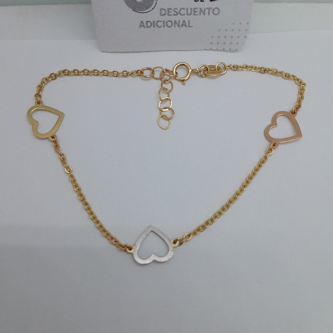 PULSERA ESPECIAL CON CORAZONES CONBINADOS 14K 18 CM 1.7 GR (NUEVO)