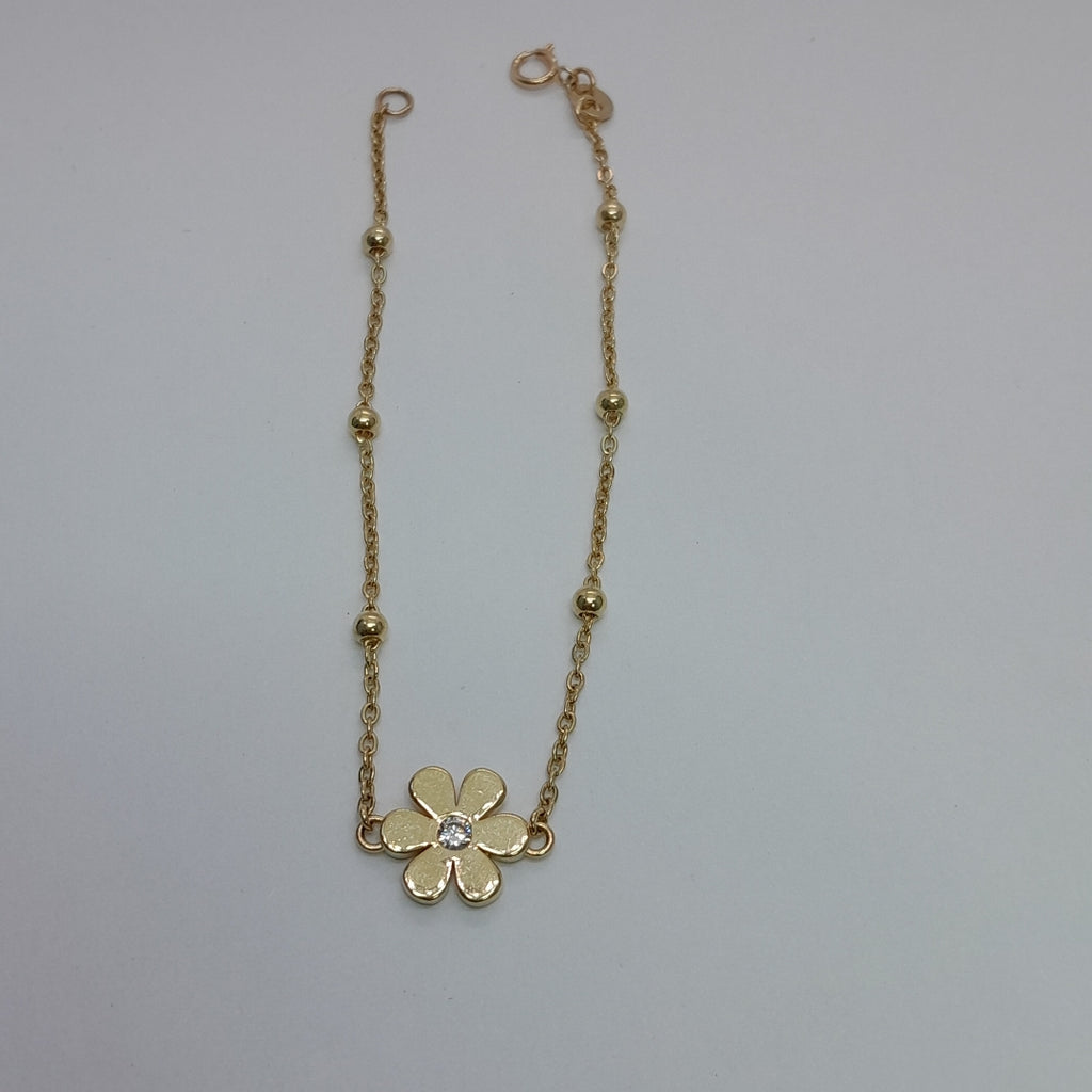 PULSERA TEJIDO ESPECIAL FLOR CON CIRCONIA 14K 18 CM 2.5 GR (NUEVO)