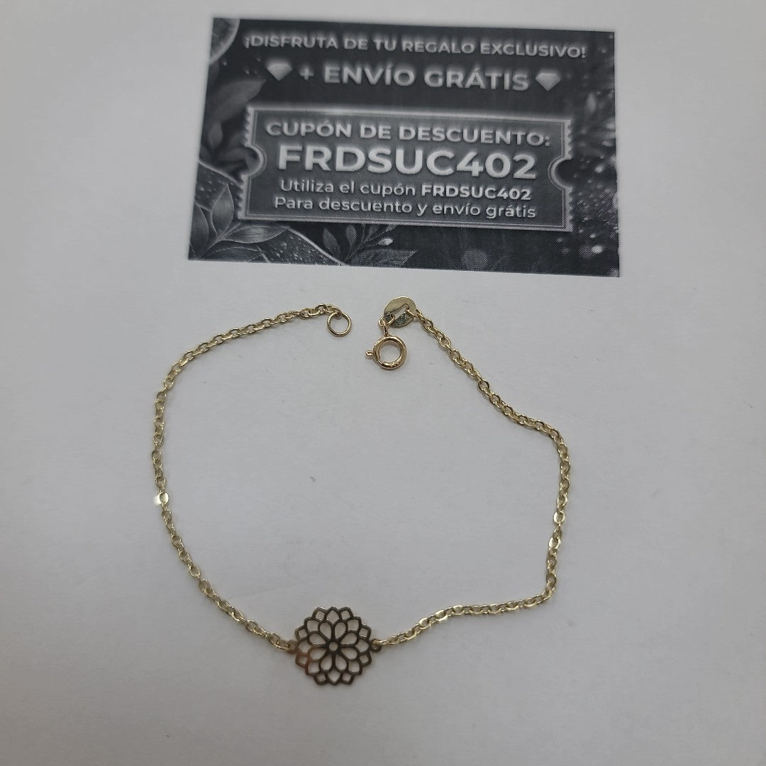 PULSERA TEJIDO ESPECIAL CON MANDALA 14K 18 CM 1.3 GR (NUEVO)
