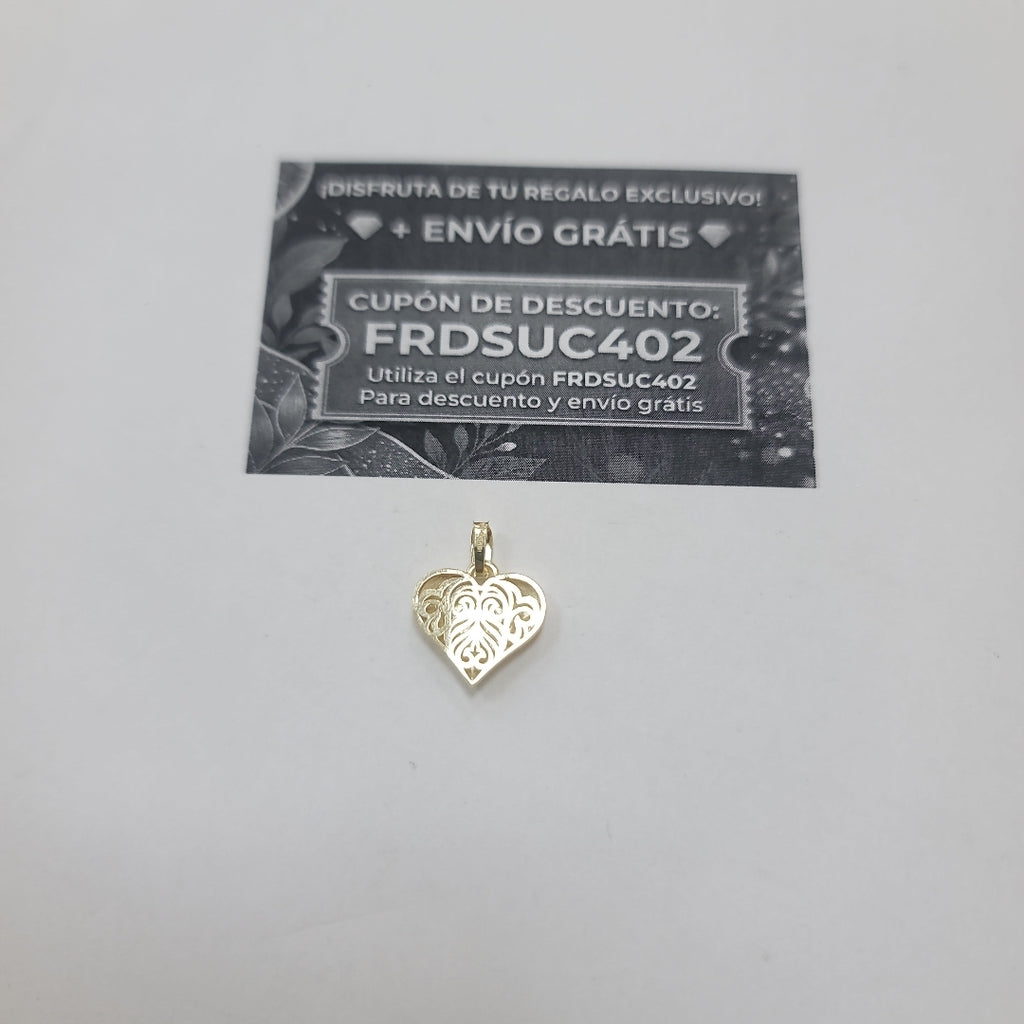 DIJE TEJIDO CORAZON LABRADO COMBINADO 14K 1.2 GR (NUEVO)