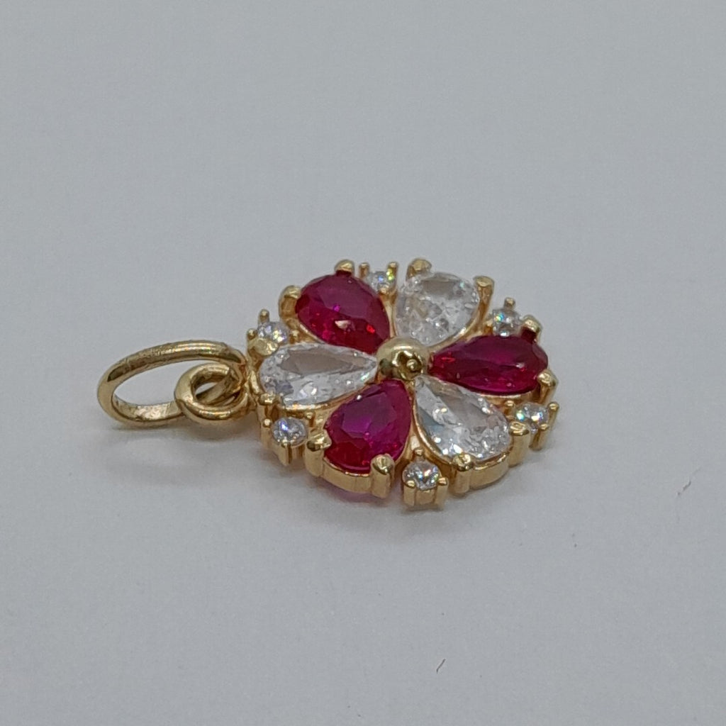 DIJE FLOR CIRCONIAS Y PIEDRAS DE COLOR 14K 2.8 GR (NUEVO)
