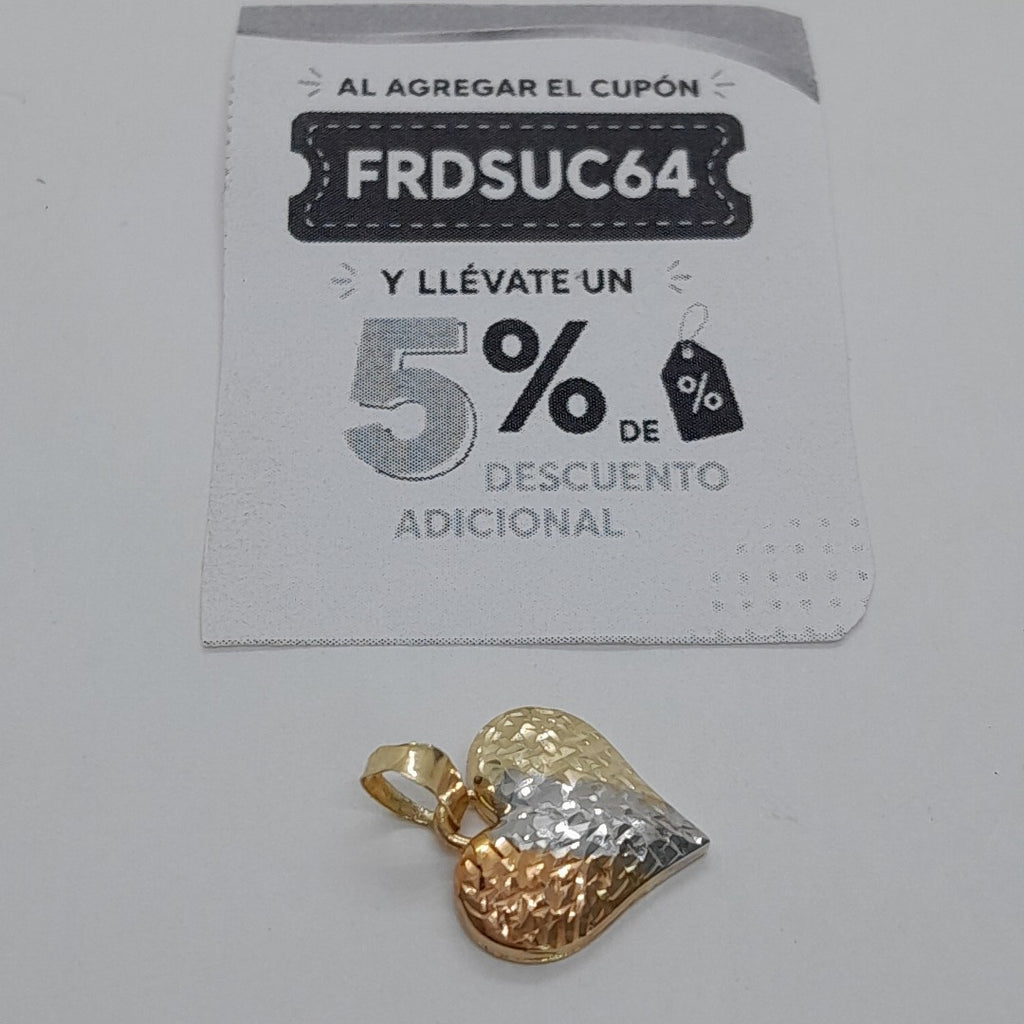 DIJE TEJIDO CORAZON LABRADO COMBINADO 14K 1.2 GR (NUEVO)