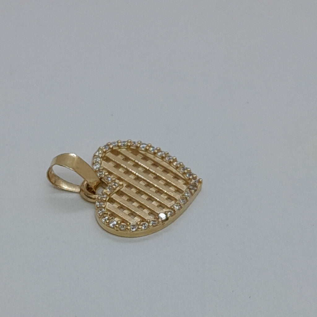 DIJE TEJIDO CORAZON CON CERCO DE CIRCONIAS 14K 1.1 GR (NUEVO)