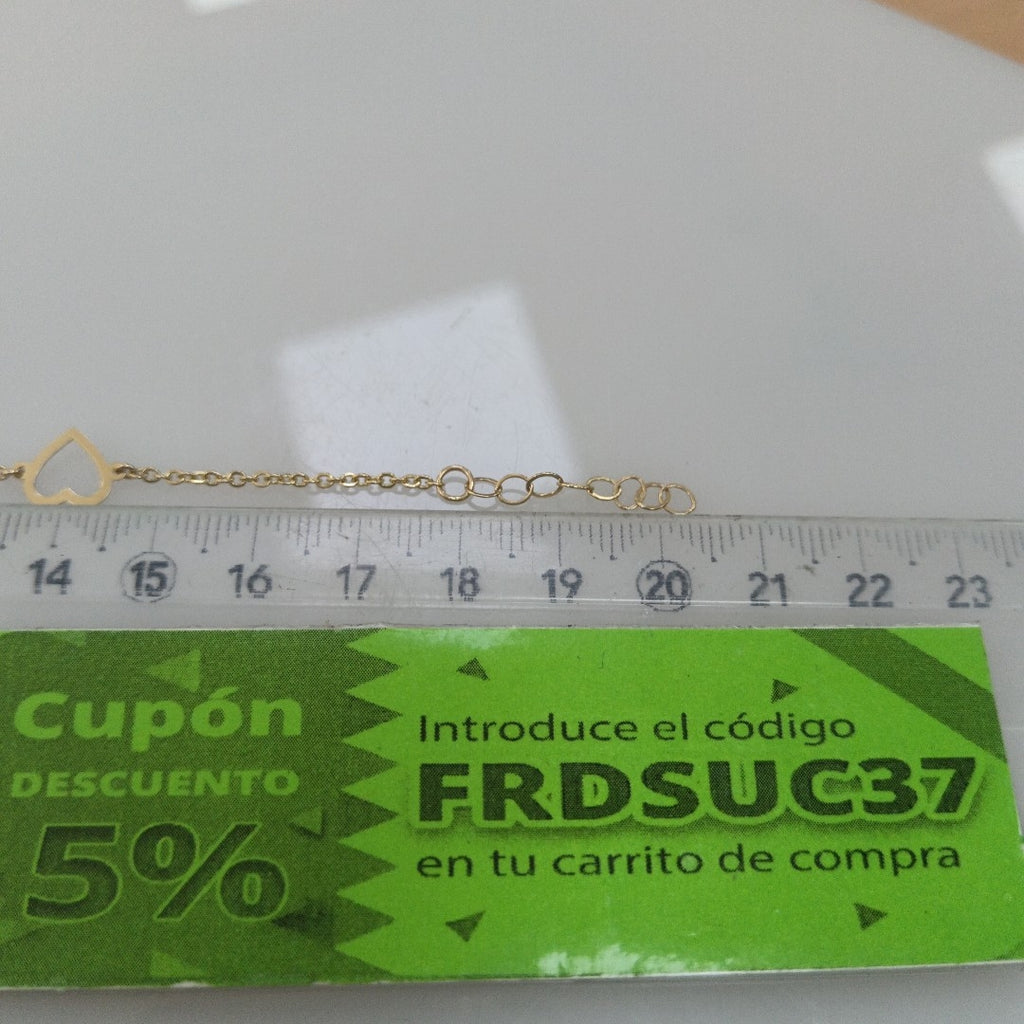 PULSERA ESPECIAL CON CORAZONES CONBINADOS 14K 18 CM 1.6 GR (NUEVO)