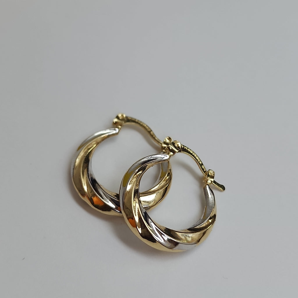 ARETES TEJIDO ARRACADA TRENZADA COMBINADA 14K 1.8 GR (NUEVO)