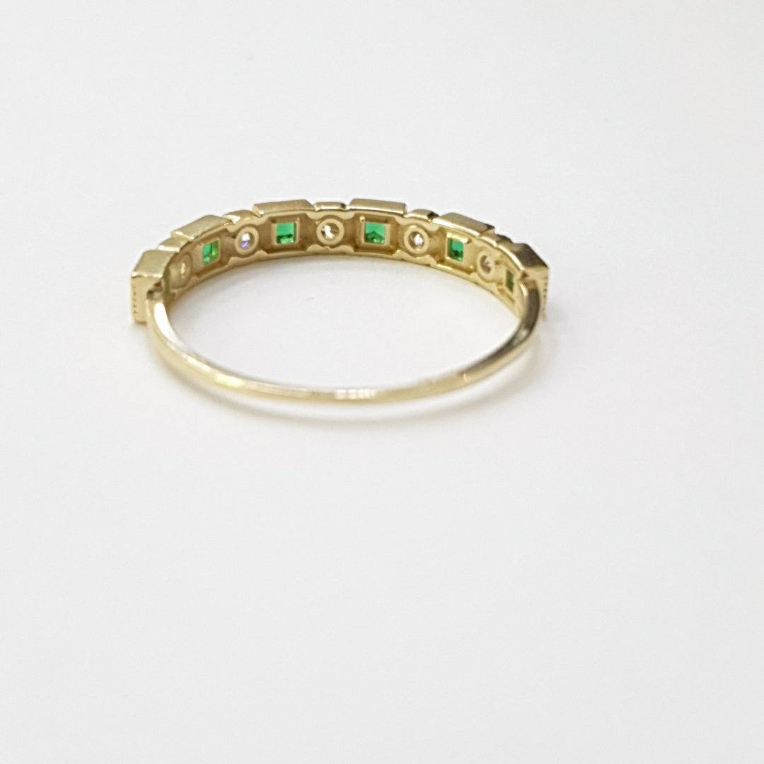 ANILLOS TEJIDO ANILLITO C CIRCONIAS Y PIEDRAS VERDES 14K 9 1.5 GR (NUEVO)