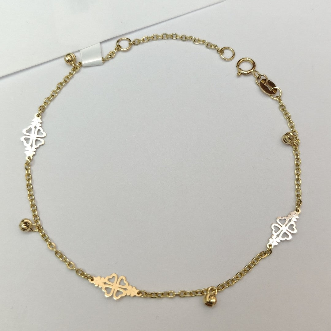 PULSERA ESPECIAL CON TREBOL 14K 18 CM 1.8 GR (NUEVO)