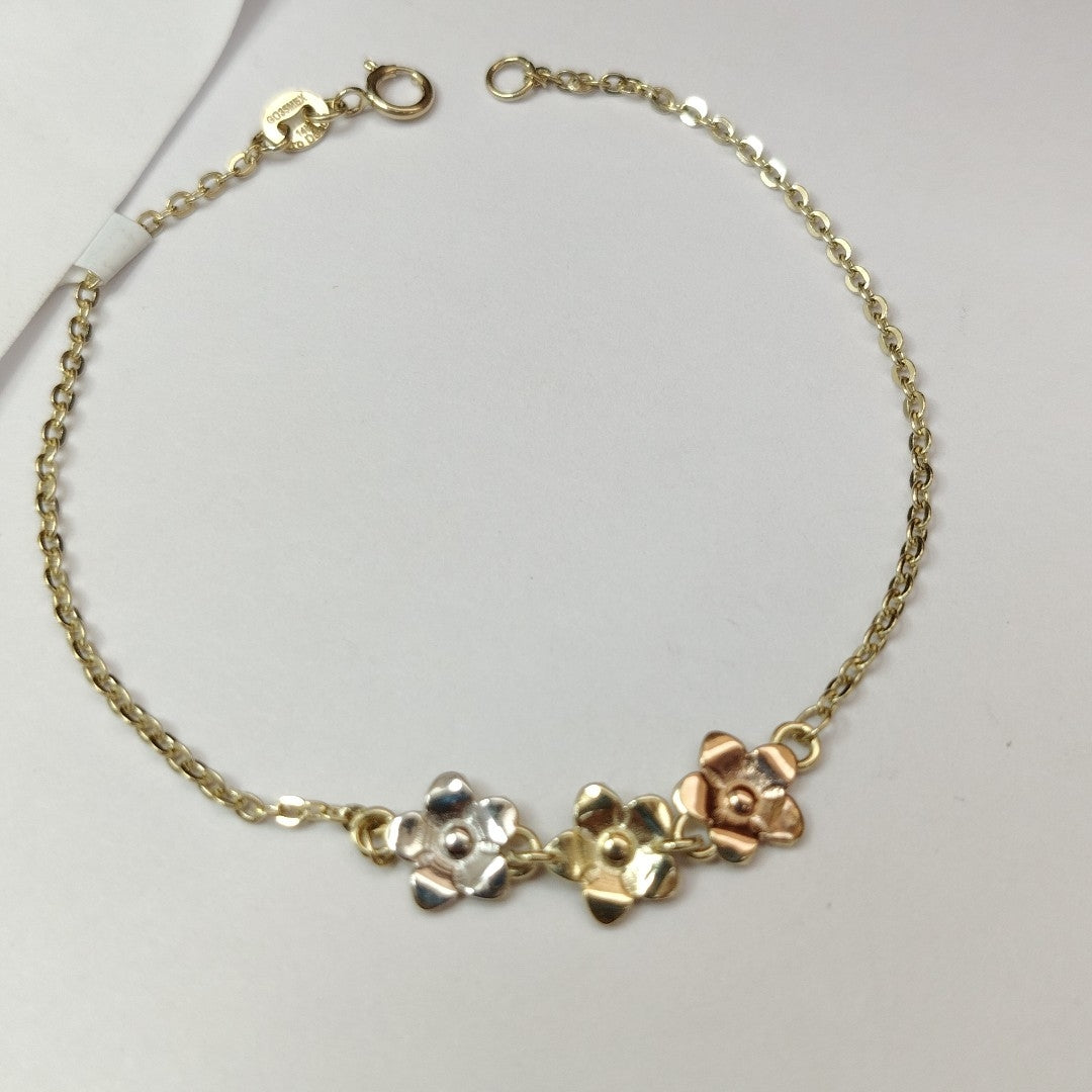 PULSERA TEJIDO ESPECIAL FIG FLORES 14K 18 CM 2.1 GR (NUEVO)