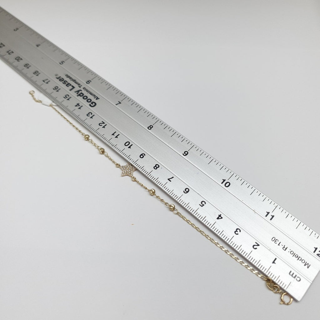 PULSERA ESPECIAL CON ESTRELLA Y CIRCONIAS 14K 18 CM 1.5 GR (NUEVO)