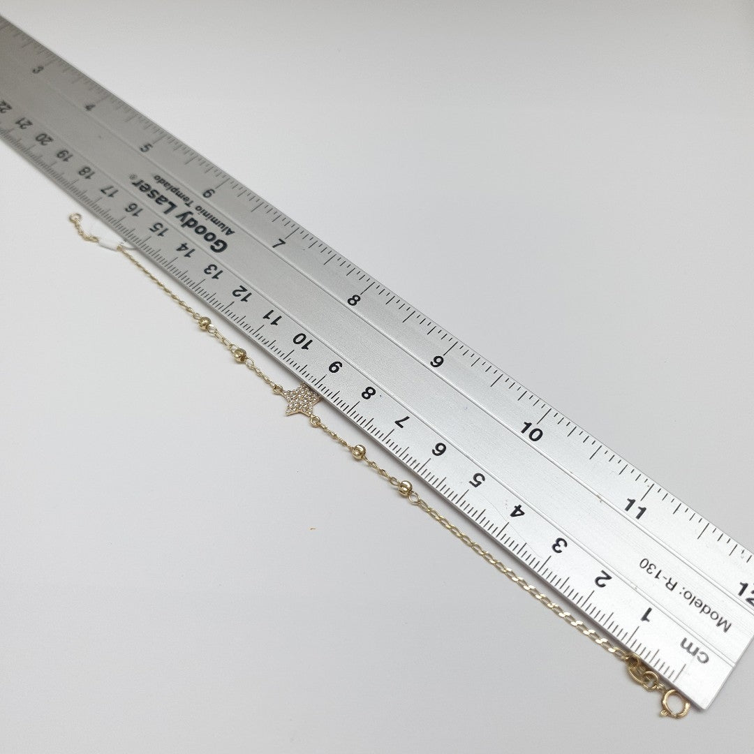 PULSERA ESPECIAL CON ESTRELLA Y CIRCONIAS 14K 18 CM 1.5 GR (NUEVO)