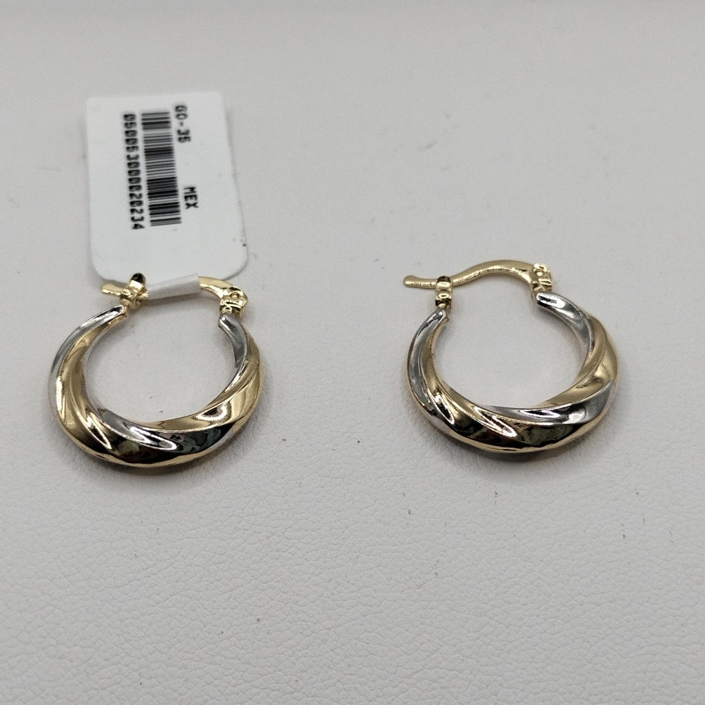ARETES TEJIDO ARRACADA TRENZADA COMBINADA 14K 1.8 GR (NUEVO)