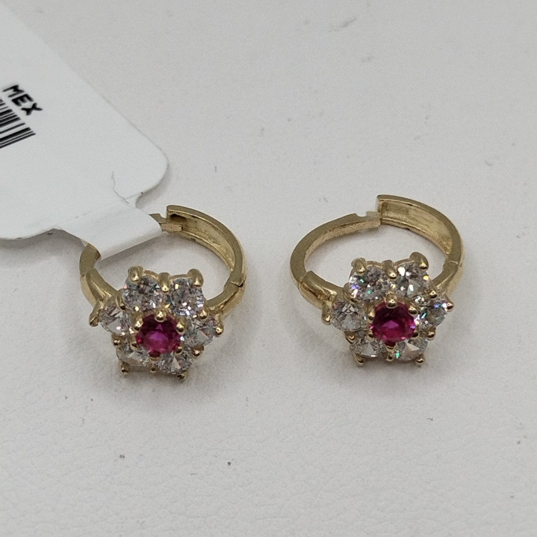ARETES HUGGIES CON CIRCONIAS Y PIEDRA DE COLOR 14K 1.7 GR (NUEVO)