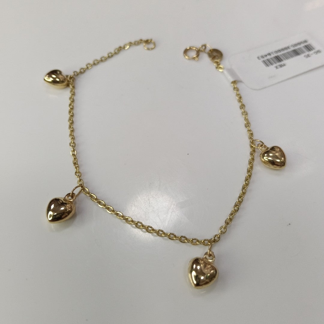 PULSERA ESP CON FIG CORAZONES 14K 18 CM 1.8 GR (NUEVO)