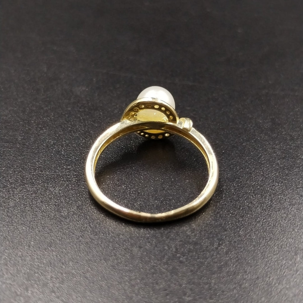 ANILLOS CIRCONIAS Y PERLA ORO 10K TALLA 8 2.1 GR (NUEVO)