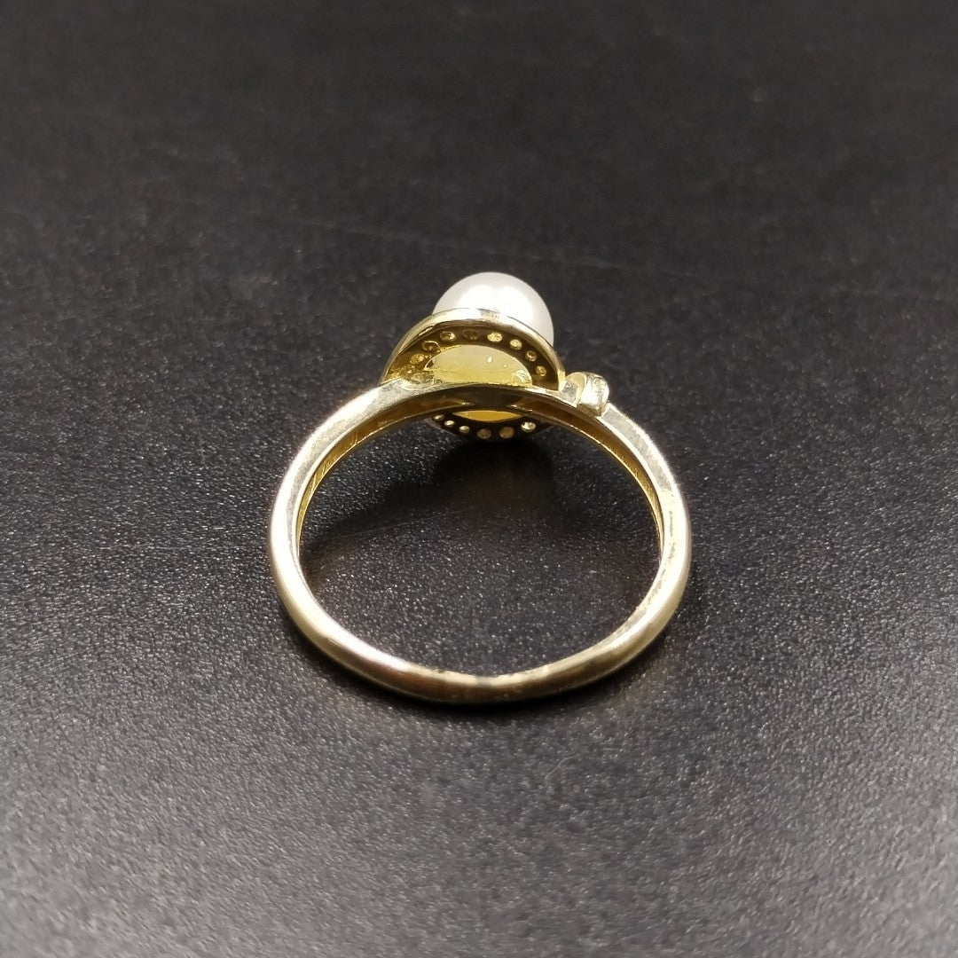 ANILLOS CIRCONIAS Y PERLA ORO 10K TALLA 8 2.1 GR (NUEVO)