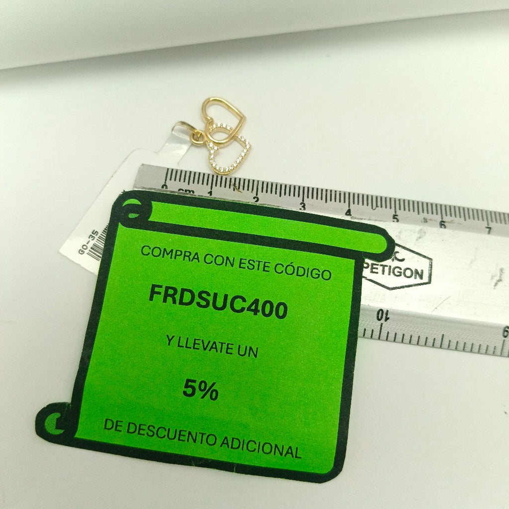 DIJE TEJIDO DOS CORAZONES CON CIRCONIAS 14K 1.4 GR (NUEVO)