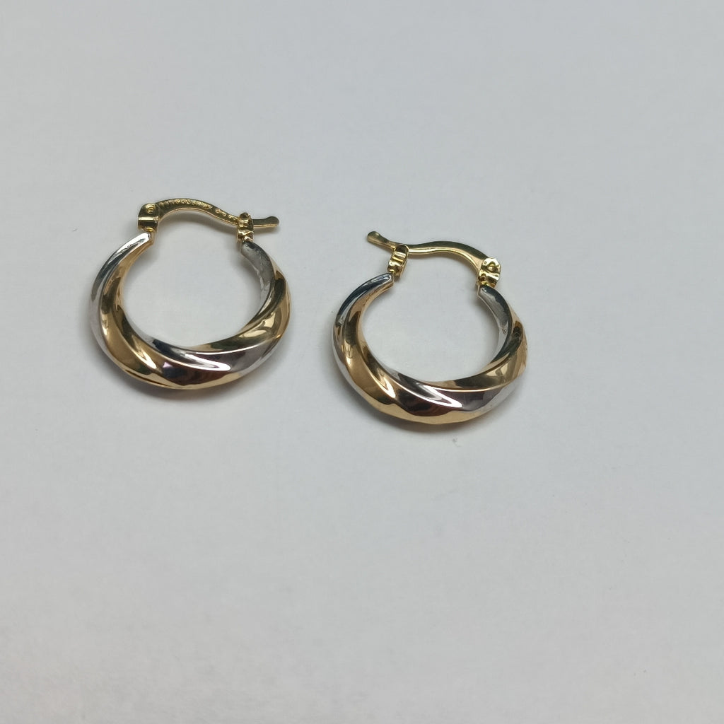 ARETES TEJIDO ARRACADA TRENZADA COMBINADA 14K 1.9 GR (NUEVO)