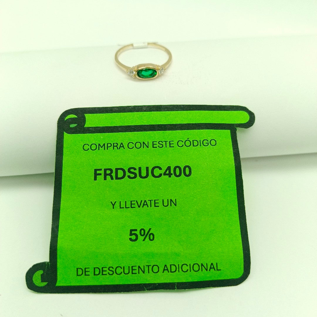 ANILLOS TEJIDO ANILLITO C CIRCONIAS Y PIEDRA VERDE 14K 7 1.1 GR (NUEVO)
