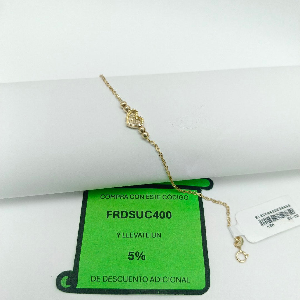 PULSERA TEJIDO ESPECIAL CON FIGURA CORAZON CON ESMALTE ROSA 14K 18 CM 2 GR (NUEVO)