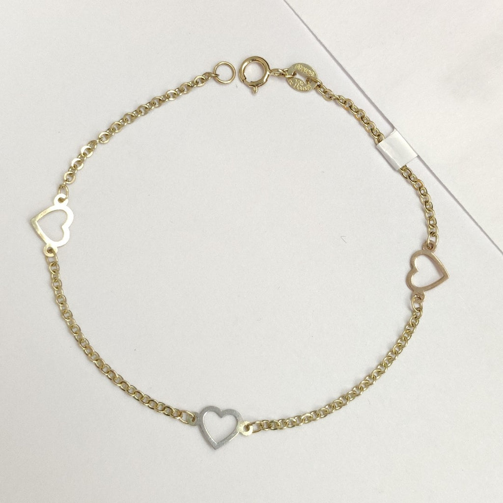 PULSERA ESPECIAL CON CORAZONES 14K 18 CM 1.3 GR (NUEVO)