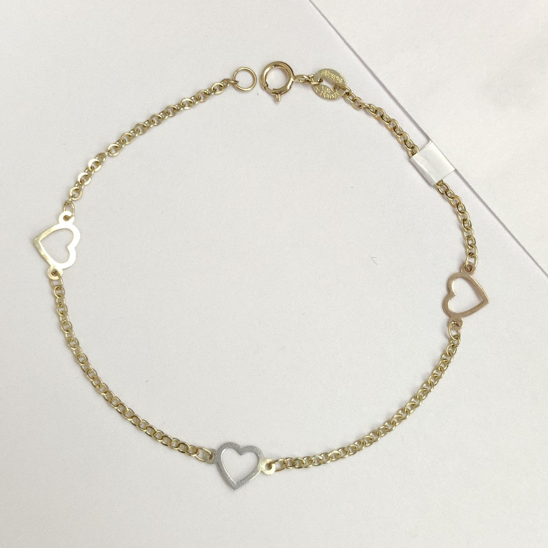 PULSERA ESPECIAL CON CORAZONES 14K 18 CM 1.3 GR (NUEVO)