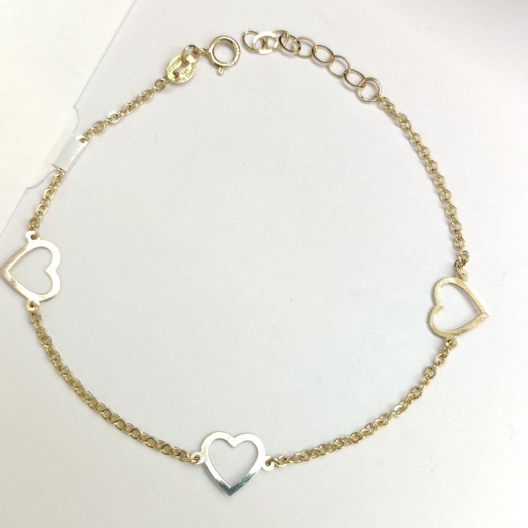 PULSERA ESPECIAL CON CORAZONES CONBINADOS 14K 18 CM 1.6 GR (NUEVO)