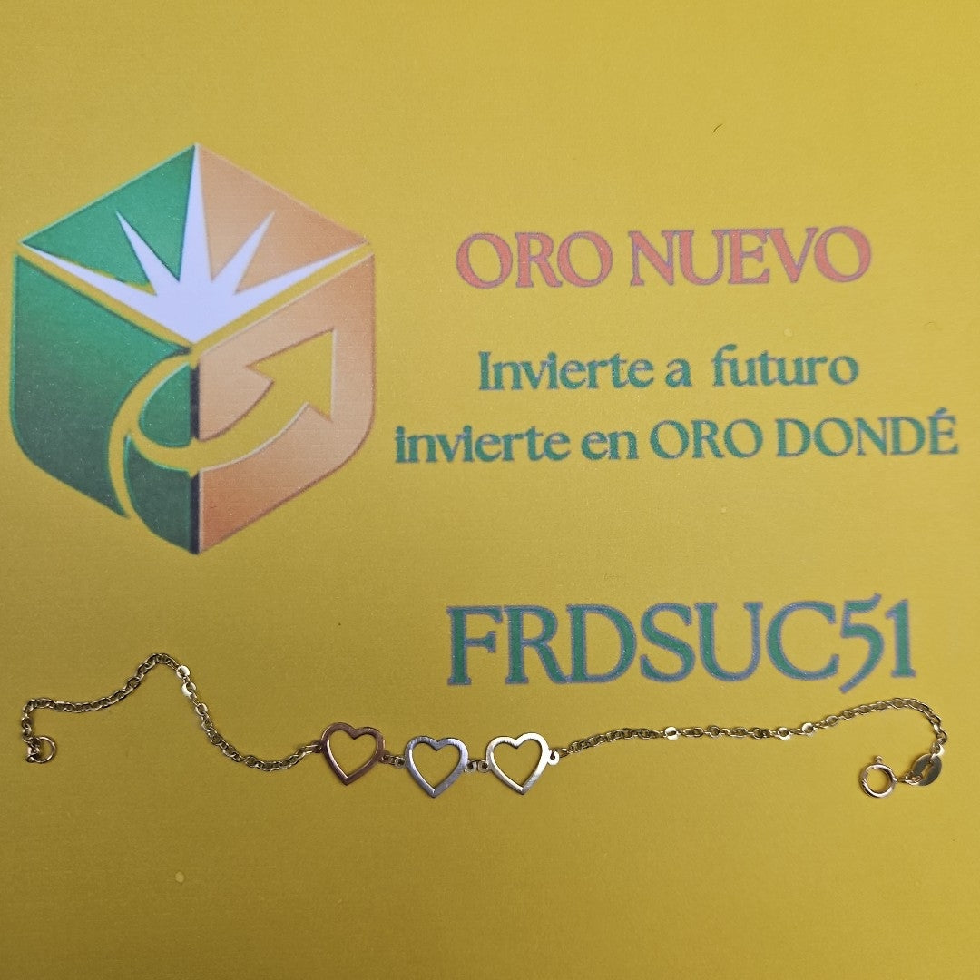 PULSERA ESPECIAL CON CORAZONES 14K 18 CM 1.4 GR (NUEVO)