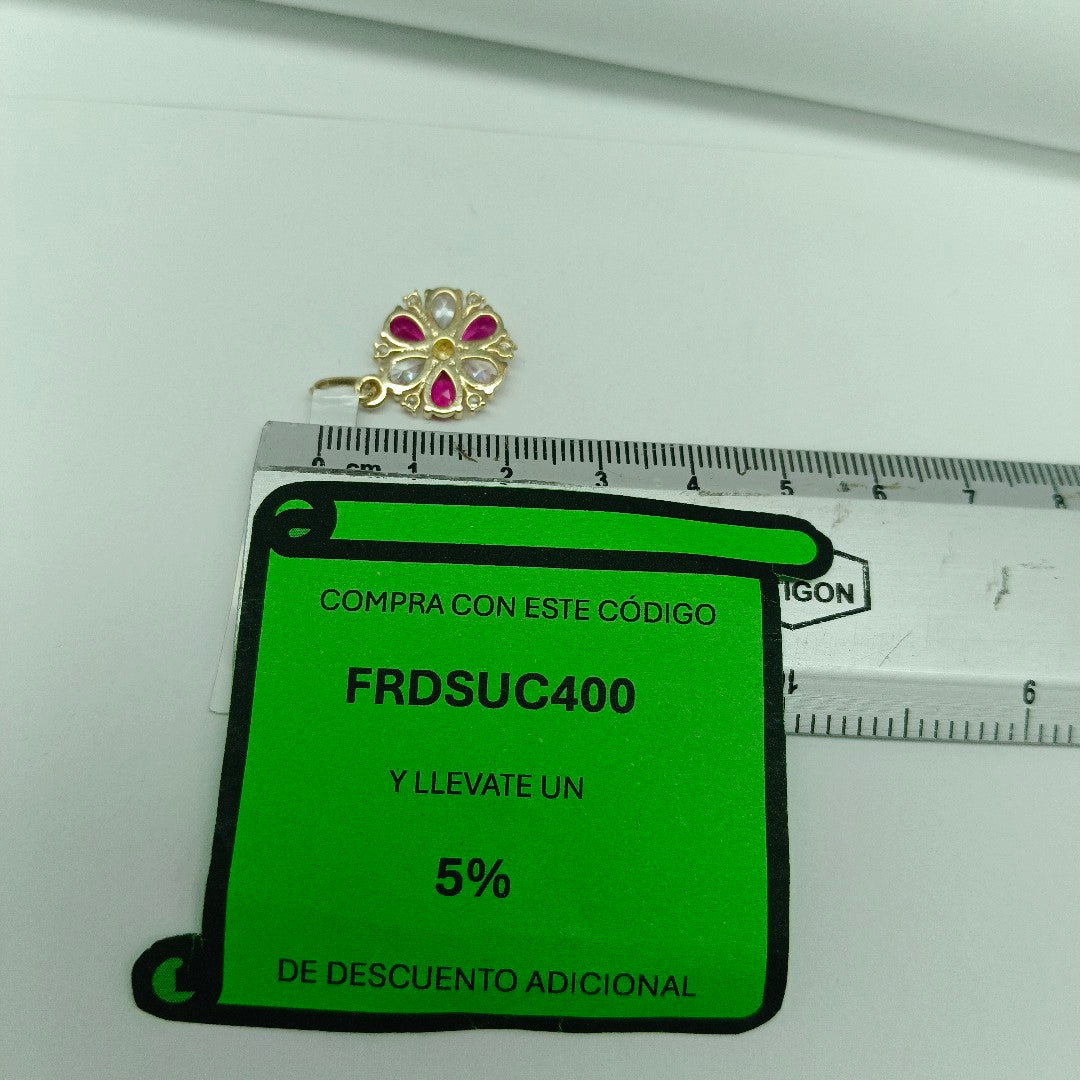 DIJE FLOR CIRCONIAS Y PIEDRAS DE COLOR 14K 2.5 GR (NUEVO)