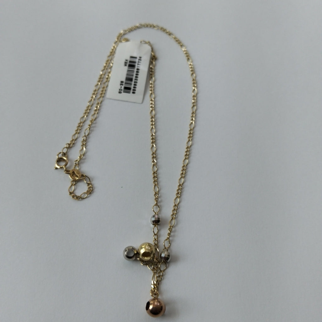 CADENA GARGANTILLA 3X1 CON ESFERAS COMBINADAS 14K 45 CM 3.1 GR (NUEVO)