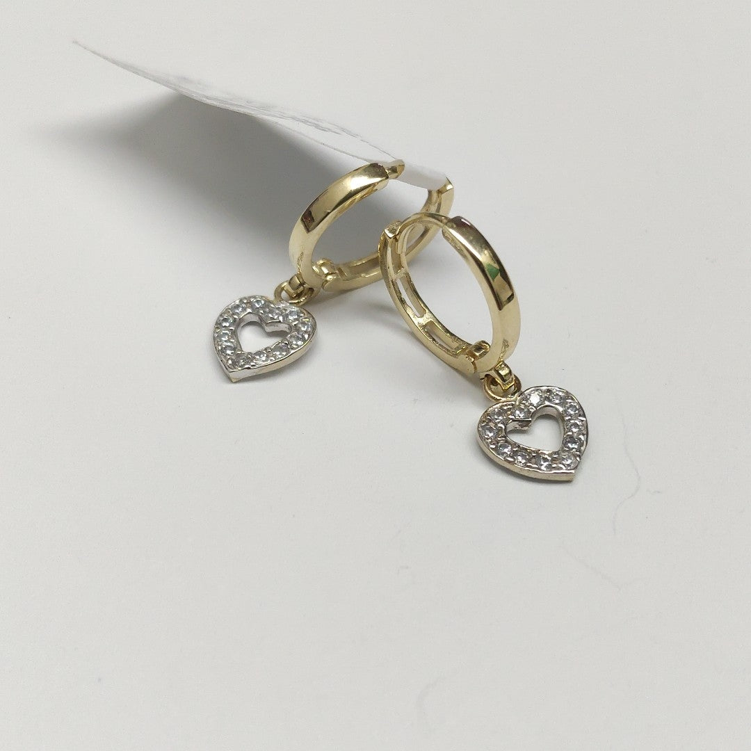 ARETES HUGGIES CON DIJE CORAZON Y CIRCONIAS 14K 2.2 GR (NUEVO)