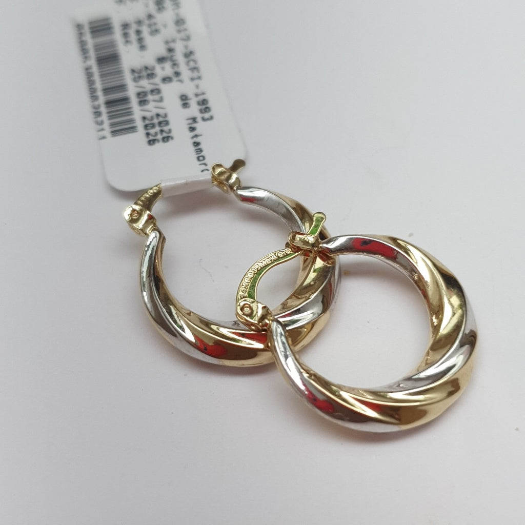 ARETES TEJIDO ARRACADA TRENZADA COMBINADA 14K 1.8 GR (NUEVO)