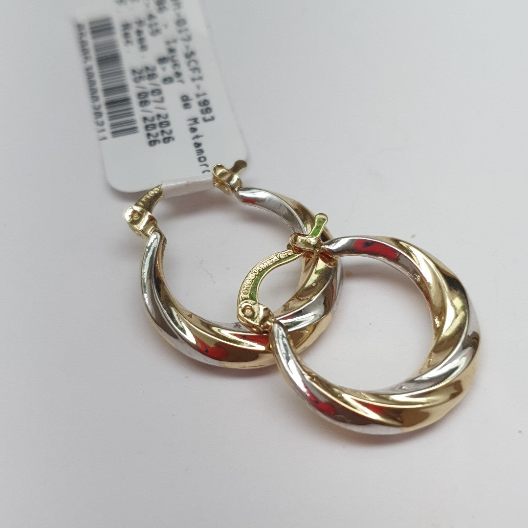 ARETES TEJIDO ARRACADA TRENZADA COMBINADA 14K 1.8 GR (NUEVO)