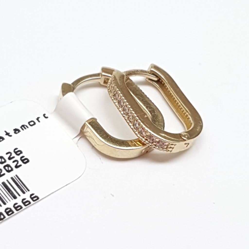 ARETES HUGGIES OVALADA C CIRCONIAS 14K 2.5 GR (NUEVO)