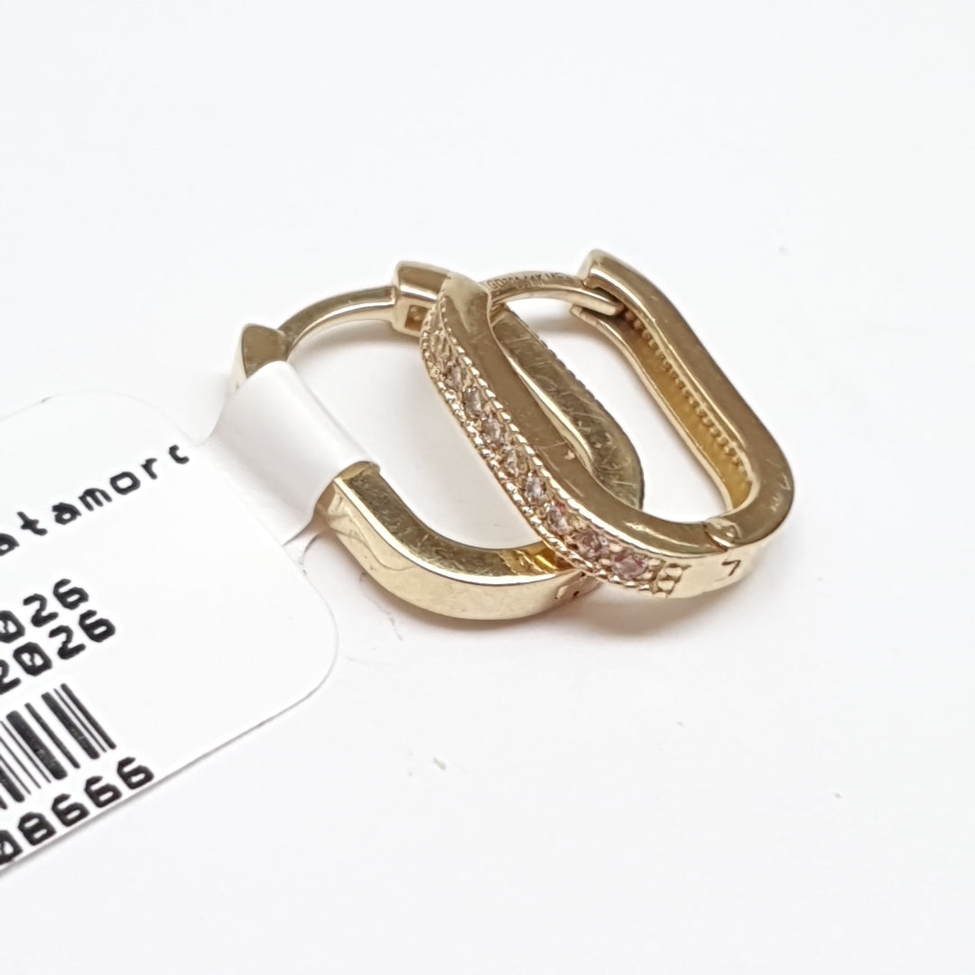 ARETES HUGGIES OVALADA C CIRCONIAS 14K 2.5 GR (NUEVO)