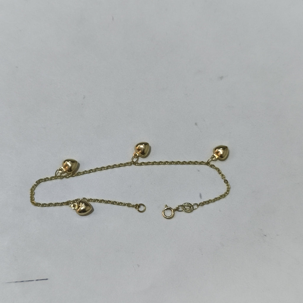 PULSERA ESP CON FIG CORAZONES 14K 18 CM 1.8 GR (NUEVO)