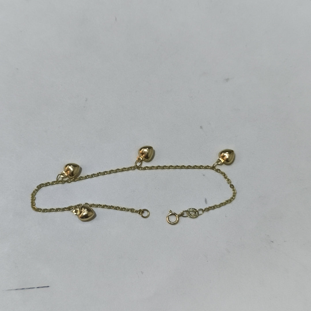 PULSERA ESP CON FIG CORAZONES 14K 18 CM 1.8 GR (NUEVO)