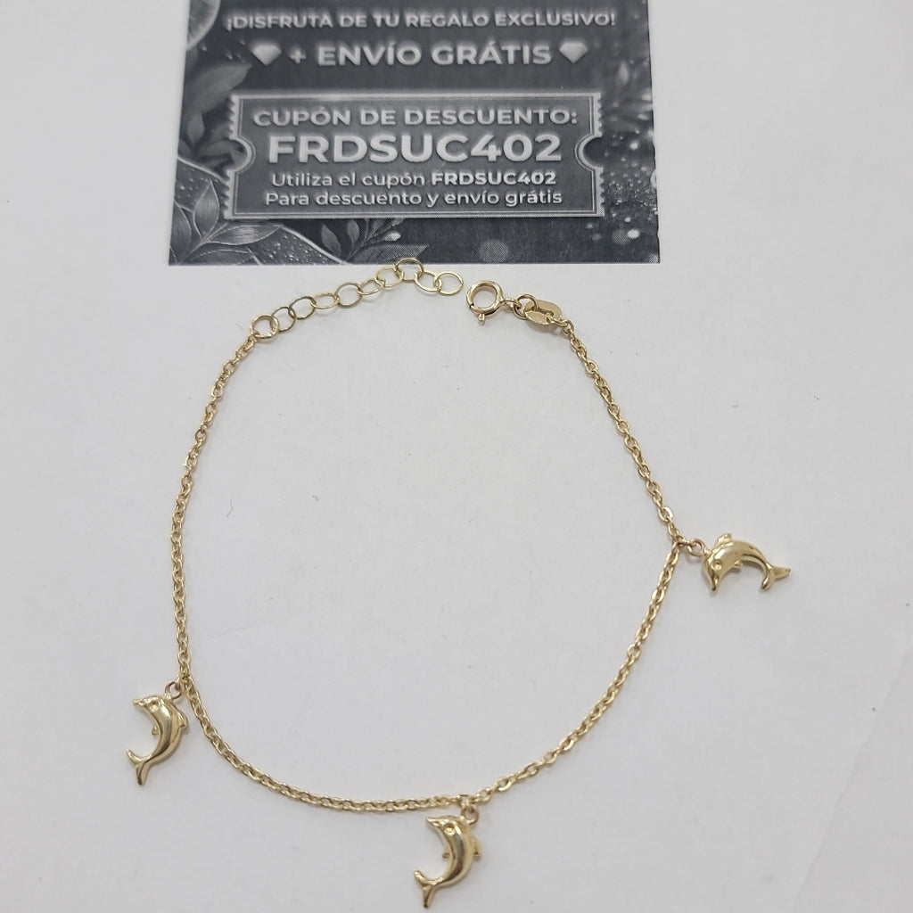 PULSERA ESPECIAL CON DIJES DELFINES 10K 18 CM 2 GR (NUEVO)