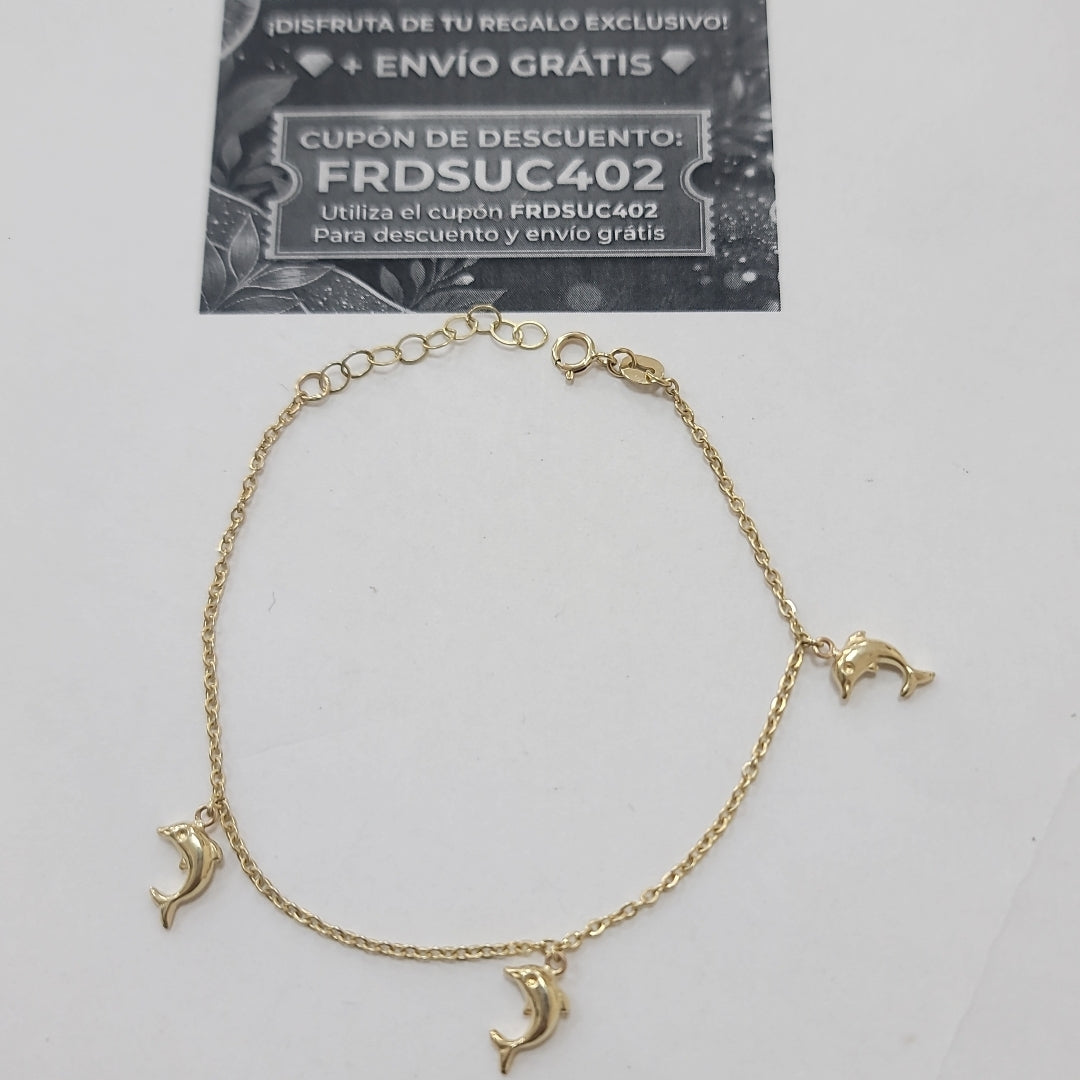 PULSERA ESPECIAL CON DIJES DELFINES 10K 18 CM 2 GR (NUEVO)