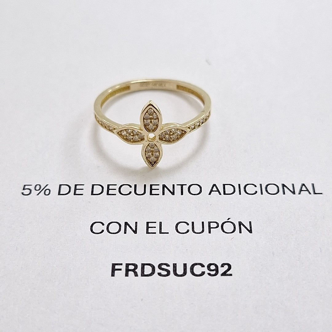 ANILLO ANILLITO FLOR C CIRCONIAS 14K 9 TALLA 2 GR (NUEVO)