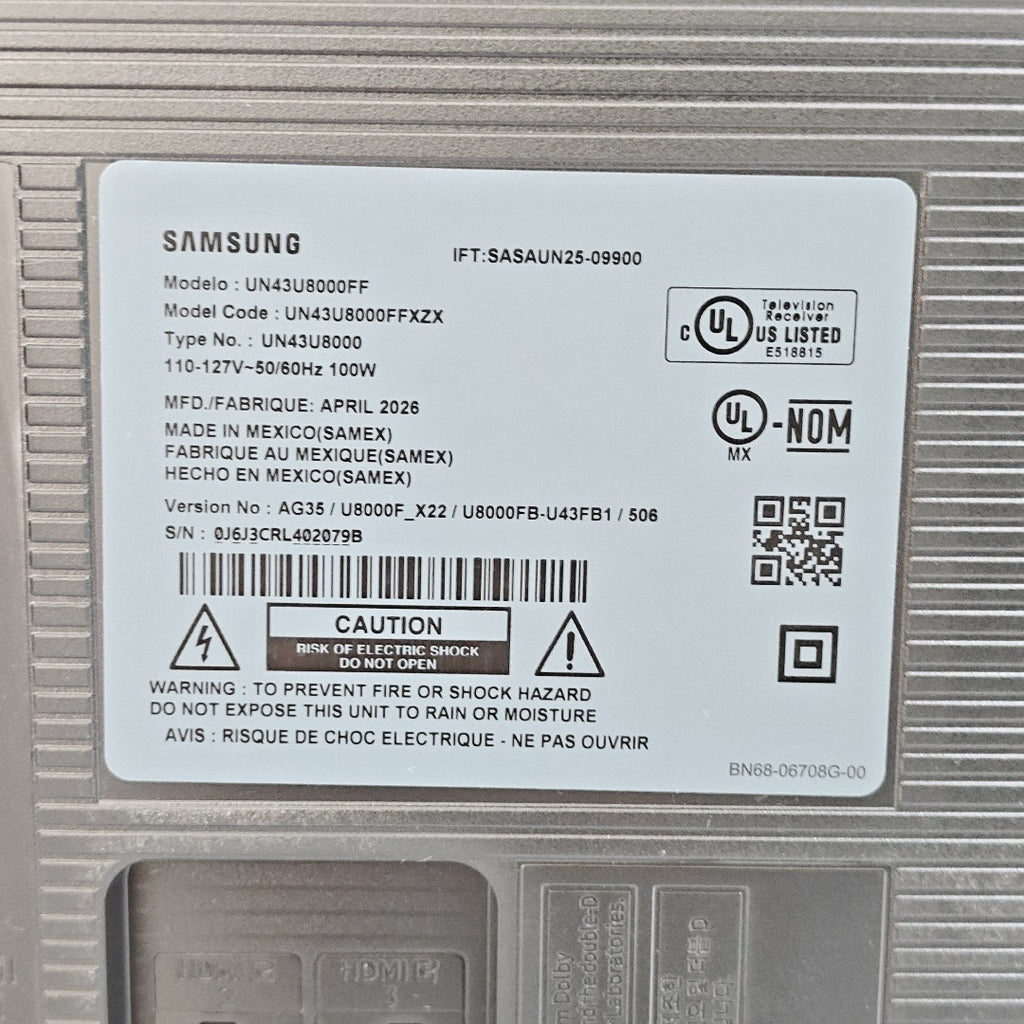 PANTALLA SAMSUNG UN43U8000FFXZX (2026) 43" LED 4K (SEMINUEVO)