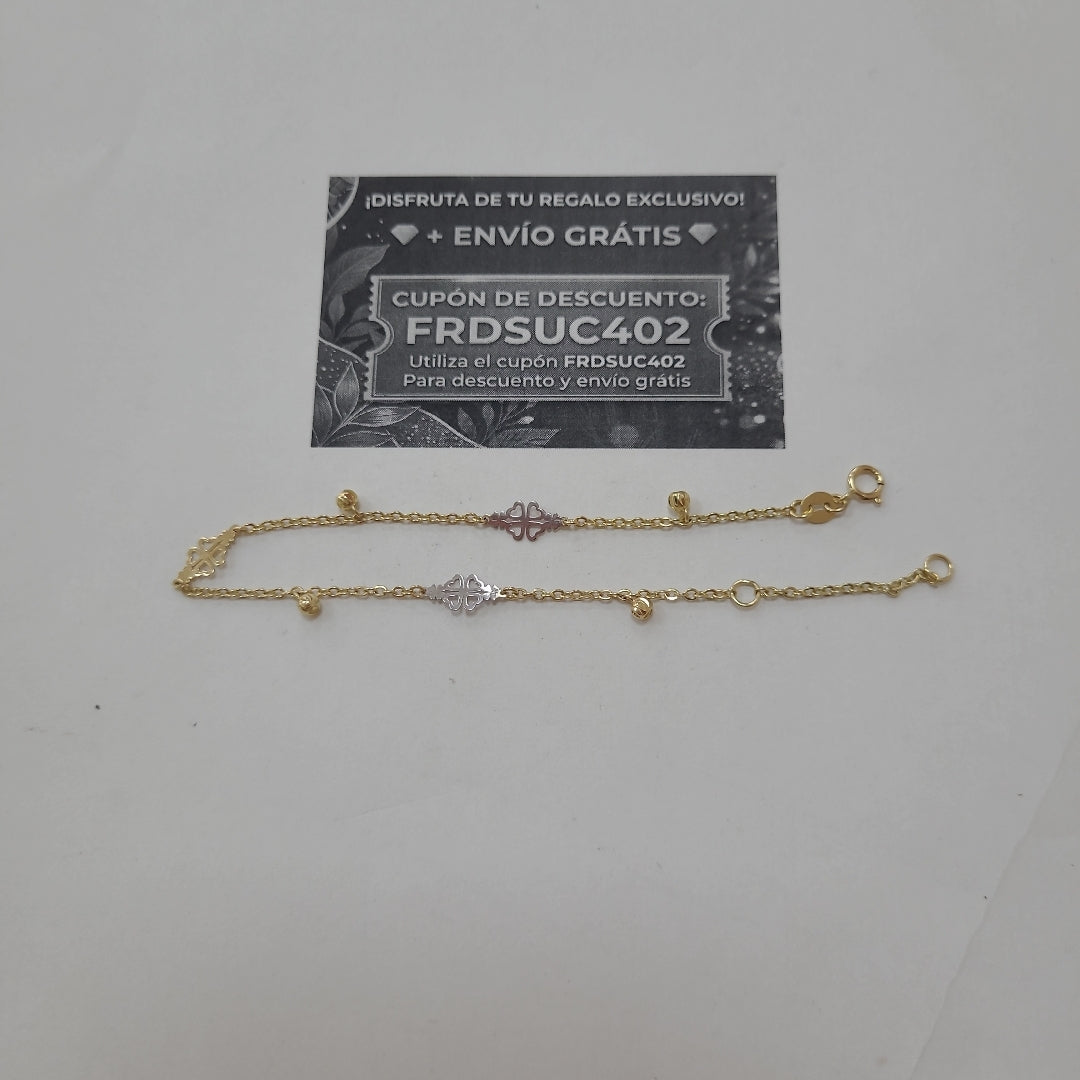 PULSERA ESPECIAL CON TREBOL 14K 18 CM 1.8 GR (NUEVO)