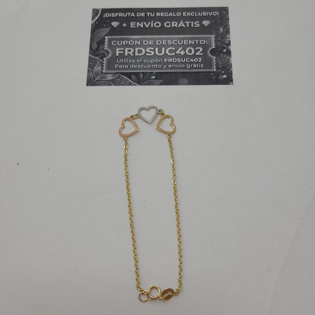 PULSERA ESPECIAL CON CORAZONES 14K 18 CM 1.4 GR (NUEVO)