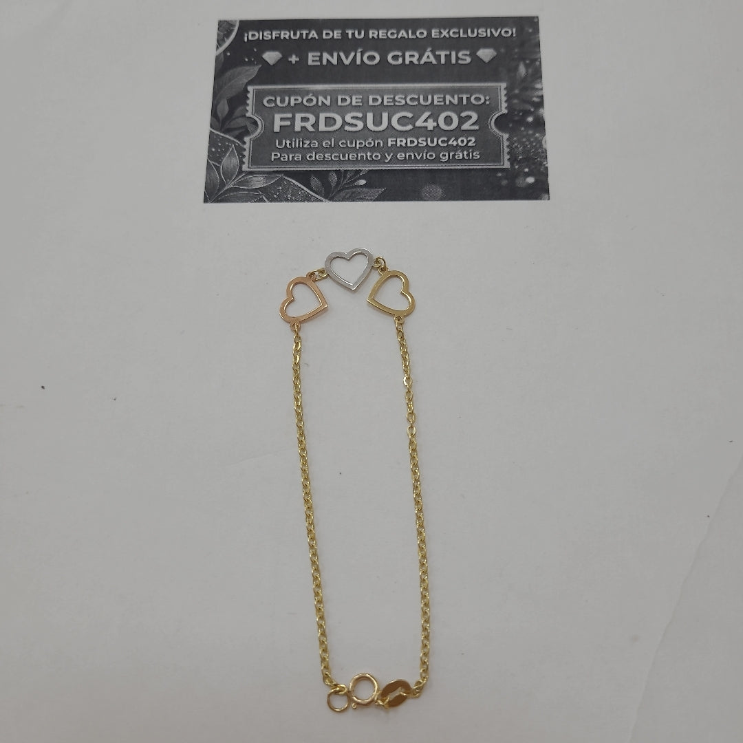 PULSERA ESPECIAL CON CORAZONES 14K 18 CM 1.4 GR (NUEVO)